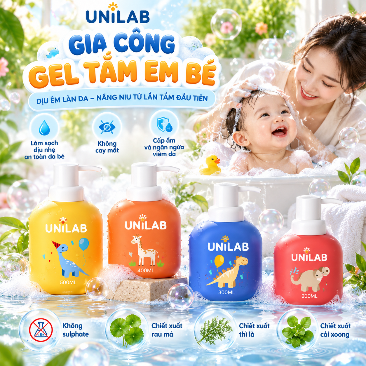 Gia công gel tắm em bé